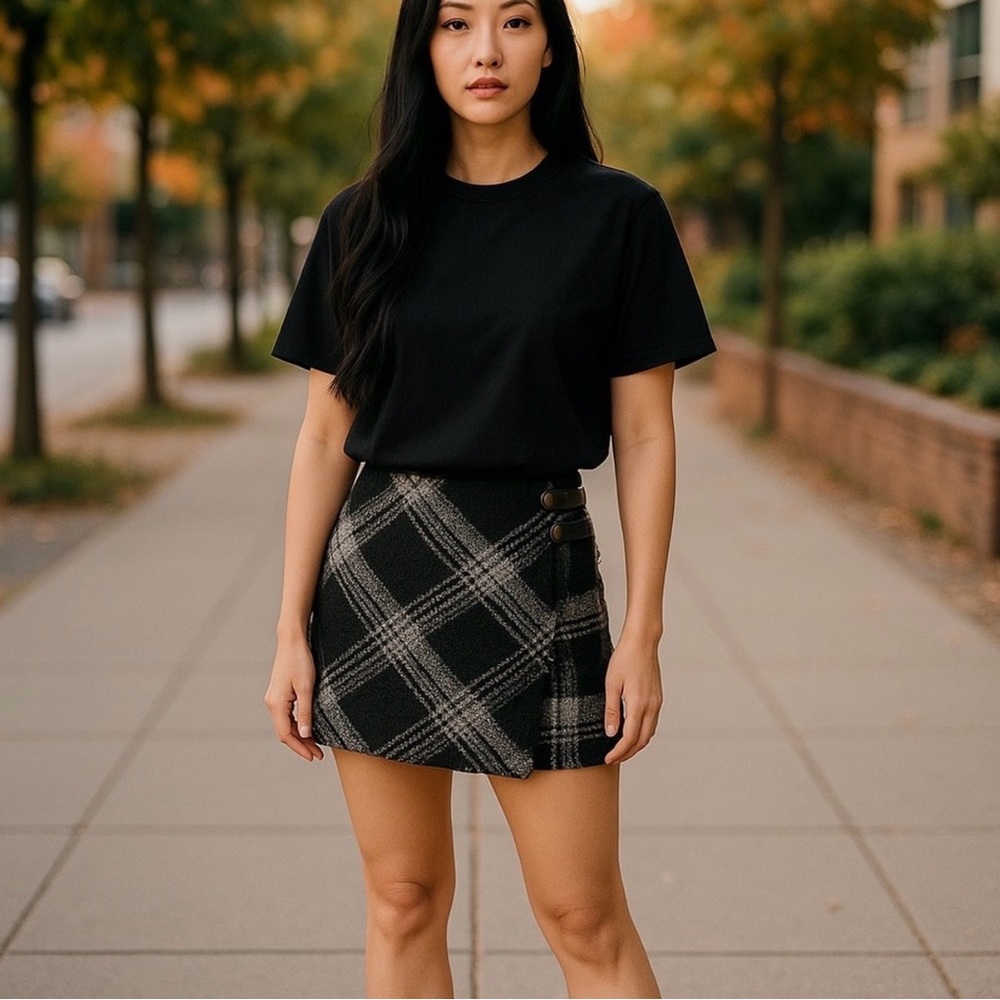 Plaid Black and Gray Women's Skirt